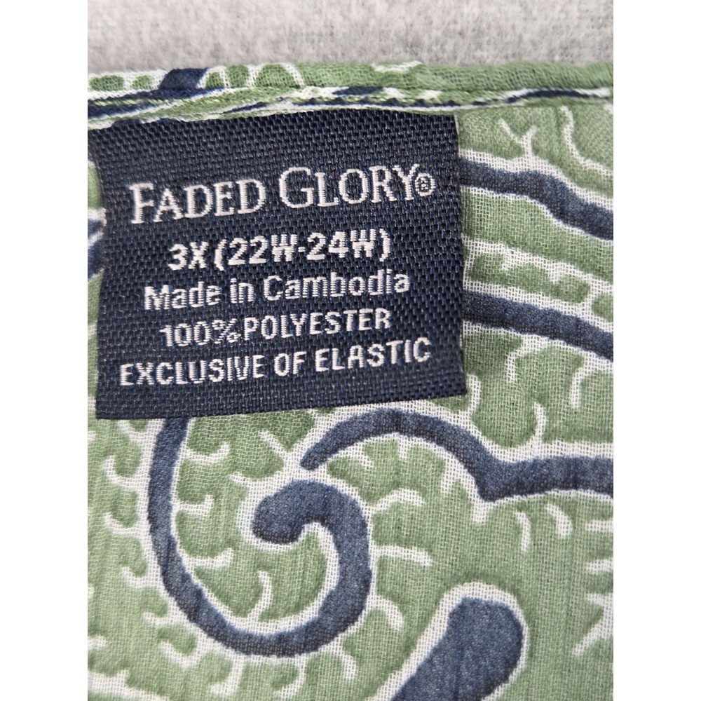 FADED GLORY 3X Vintage Tunic Blouse Smocked Ruffle Bottom Green‎ Blue Paisley - Picture 3 of 7